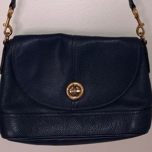 Navy Blue Marc Jacobs New York Turnlock Leather Messenger Crossbody Shoulder Bag